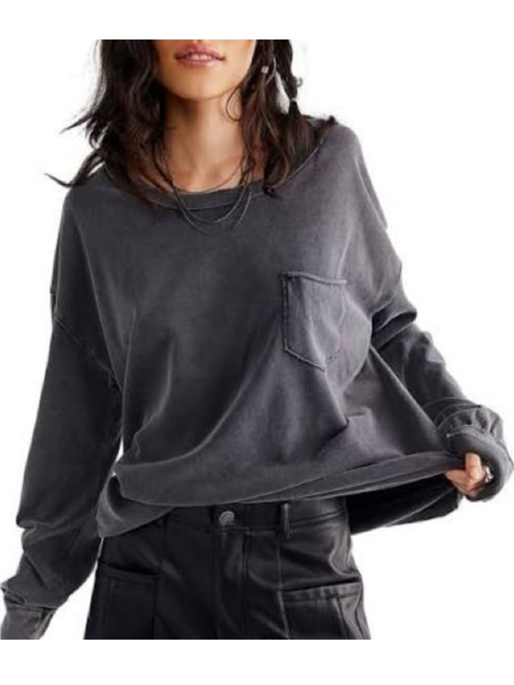 Free People Fade Into You Tee Size large dark grey oversized 100% cotton